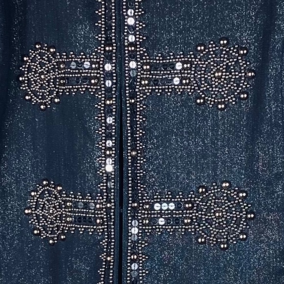 Chicos Sz 2 (Large 12 14) Jean Denim Jacket Coat Embellished Beaded Blue - Picture 3 of 4